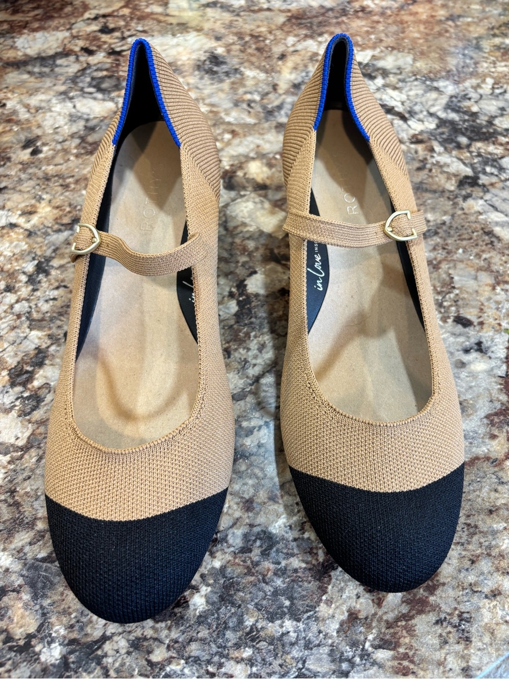 Rothy’s Mary Jane Heel Wren Captoe Camel Black Knit Block Heel Shoes Women’s 9